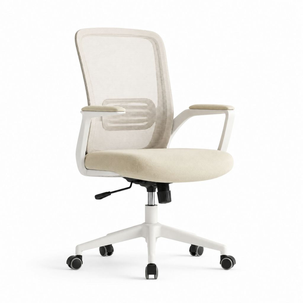 Drehbarer Bürostuhl Beige mit Polyester-Netzrückenlehne und gepolstertem Sitz 62 x 62 x 96-106 cm