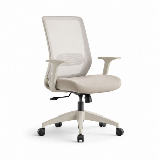 Drehbarer Bürostuhl Beige mit Polyester-Netzrückenlehne und gepolstertem Sitz 60 x 60 x 96-106 cm