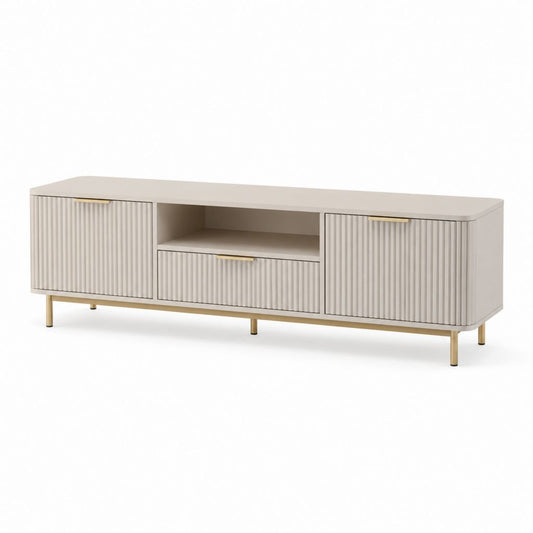 TV-Lowboard Beige aus MDF rechteckig mit 2 Türen Schublade und offenem Fach 160 x 40 x 60 cm