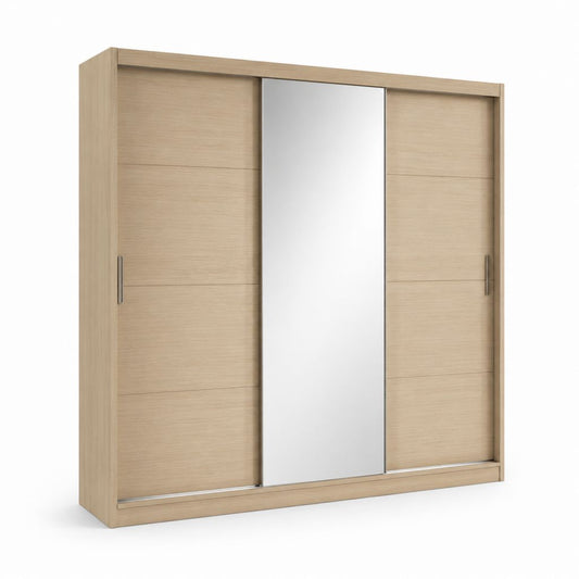 Schwebetürenschrank Eiche hell Spanplatte rechteckig mit Spiegel 180 x 60 x 200 cm