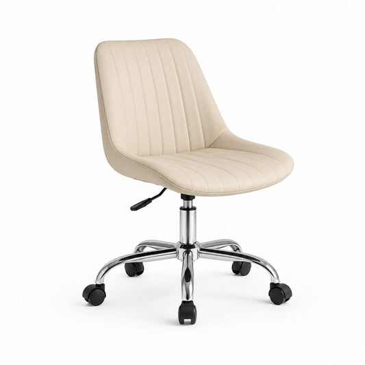 Bürostuhl Creme PU-Kunstleder mit Rollen und Höhenverstellung 58 x 60 x 81-91 cm