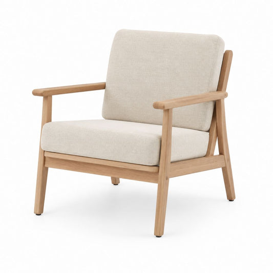 Loungesessel Beige aus massivem Eichenholz mit Polyesterbezug 68 x 75 x 80 cm