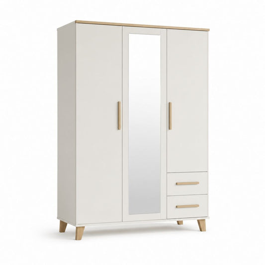 Kleiderschrank Drehtürenschrank Weiß mit Spiegel Spanplatte rechteckig 120 x 52 x 190 cm
