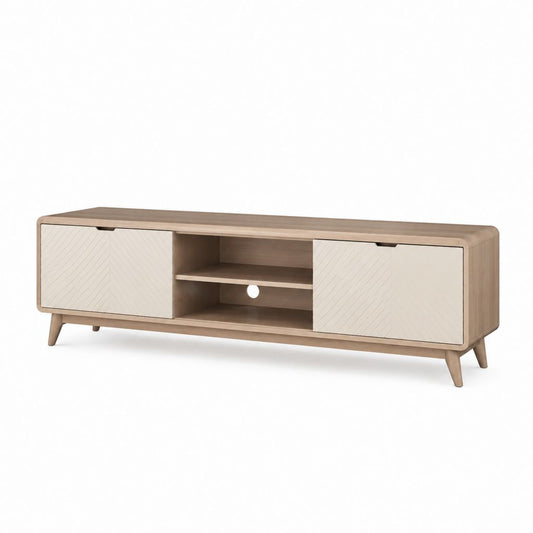 TV-Lowboard Naturholz Weiß Spanplatte MDF rechteckig 160 x 40 x 50 cm