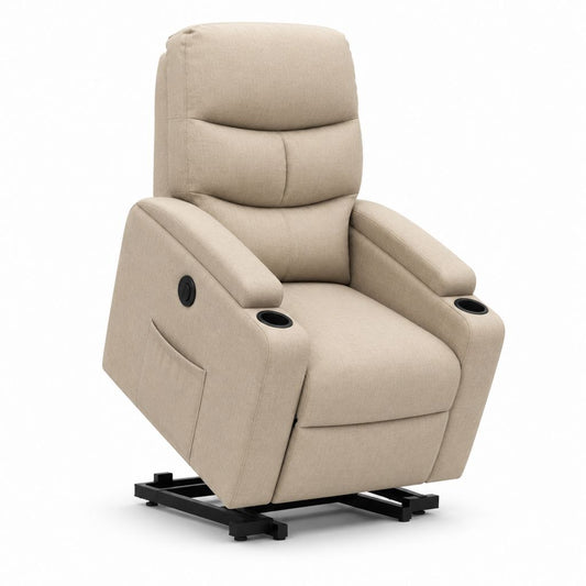 Elektrischer Relaxsessel Beige mit 2 Getränkehaltern aus Polyester 91 x 96 x 105 cm