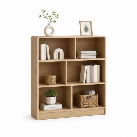 Bücherregal Eiche hell aus melaminbeschichteter Spanplatte rechteckig 90 x 30 x 100 cm mit 6 offenen Fächern