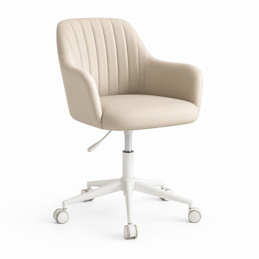 Bürostuhl höhenverstellbar drehbar Cremeweiß PU-Kunstleder mit Armlehnen rund 60 x 60 x 86-96 cm