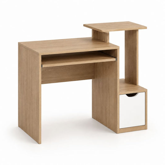 Computerschreibtisch mit Tastaturauszug Stauraum Eichenoptik Weiß Spanplatte rechteckig 100 x 50 x 110 cm