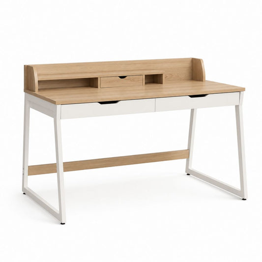 Computerschreibtisch Eiche Weiß aus MDF und Stahl rechteckig mit 120 x 60 x 95 cm